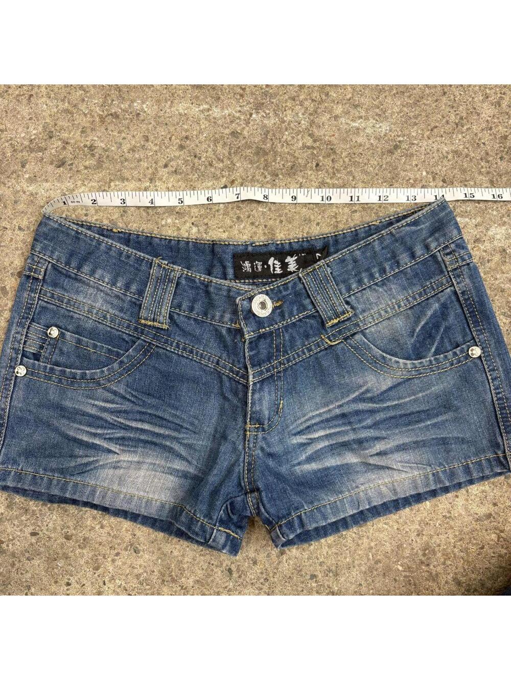 Vintage Y2K Low Rise Denim Micro Shorts Faded - Picture 4 of 4
